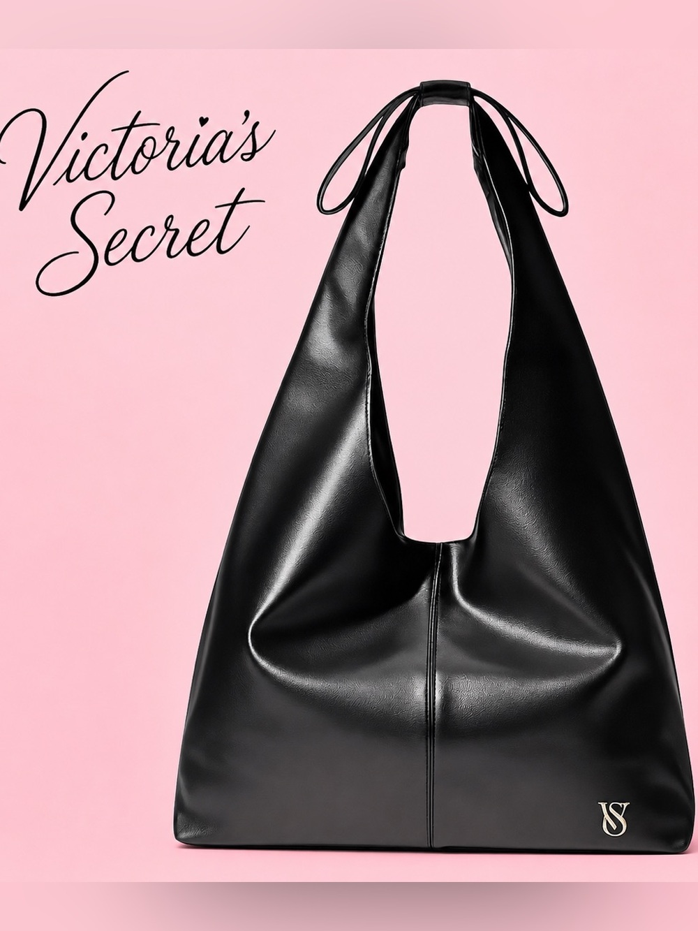 Victoria's Secret Black Bow Leather Hobo Shoulder Bag 🩷🖤🩷 NWT